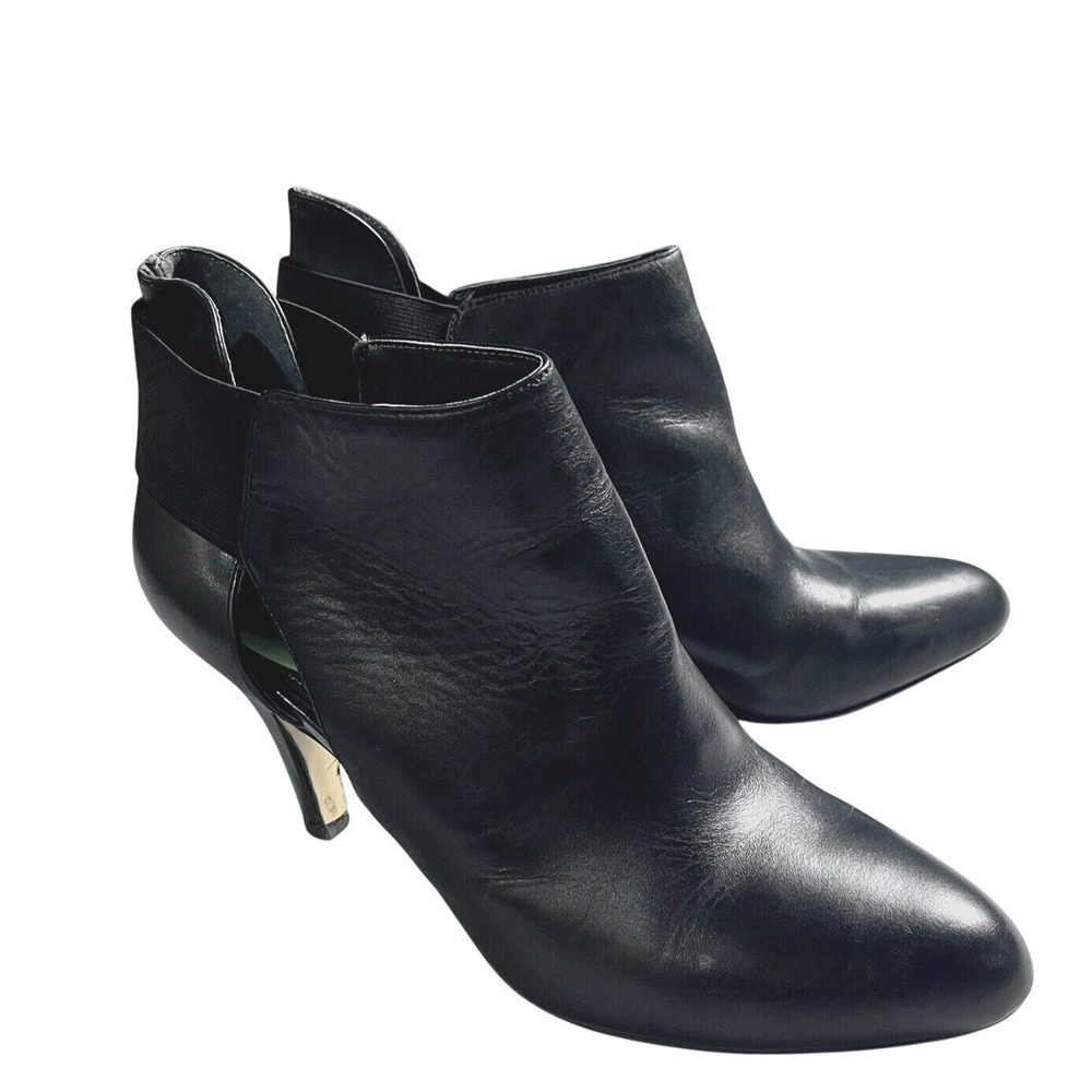 Adrienne Vittadini Ankle Boots Womens 9 Black Leather Point Toe Stiletto Chic